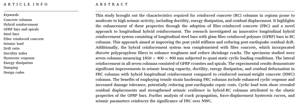 Behavior of FRC columns reinforced with longitudinal hybrid (Steel/GFRP) reinforcement and GFRP crossties and spirals under reversed lateral cyclic loading — figure 2