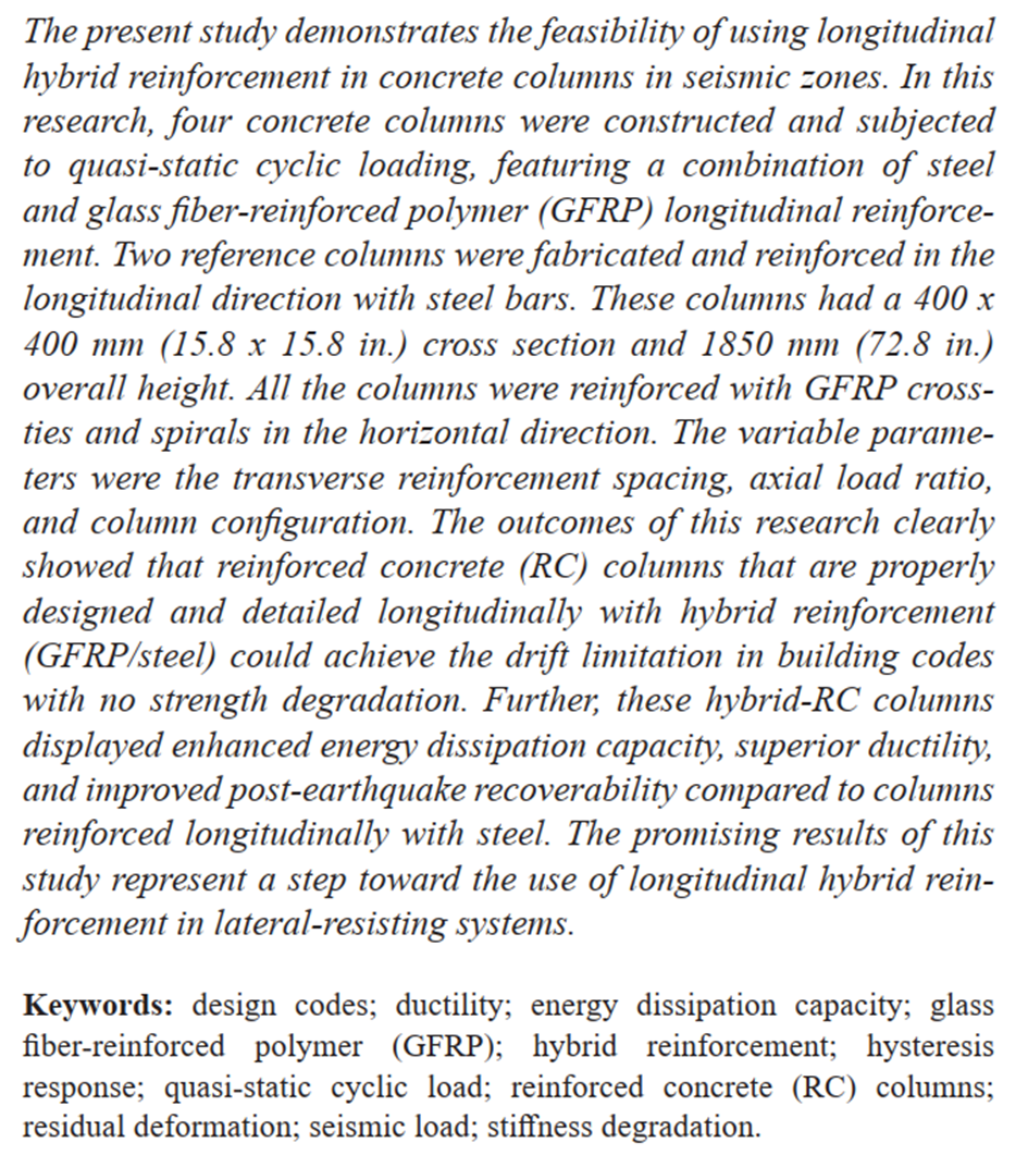 Exploratory Study of Incorporating GFRP Rebars to Improve Seismic Performance of Concrete Columns — figure 2