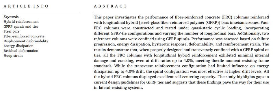 Effect of GFRP-Tie Configurations on FRC Columns with Longitudinal Hybrid (Steel-GFRP) Reinforcement under Lateral Cyclic Loading — figure 2
